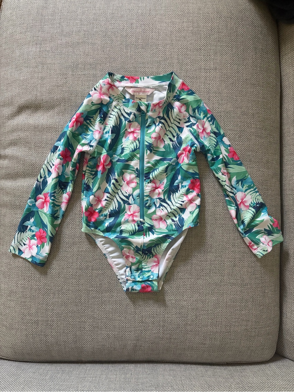 Tommy Bahama Long Sleeve Rash Guard One Piece Swimsuit, 3T